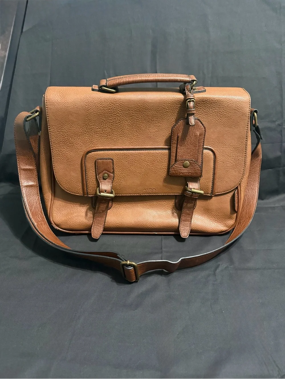 ALDO Brown Leather Satchel Briefcase with Buckle Detail